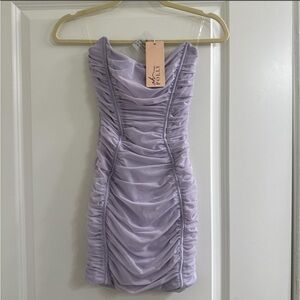 Oh Polly US8 UK12 Lilac Strapless Ruched mini strapless corseted Dress